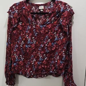 a new day Burgundy Floral Long Sleeve Blouse